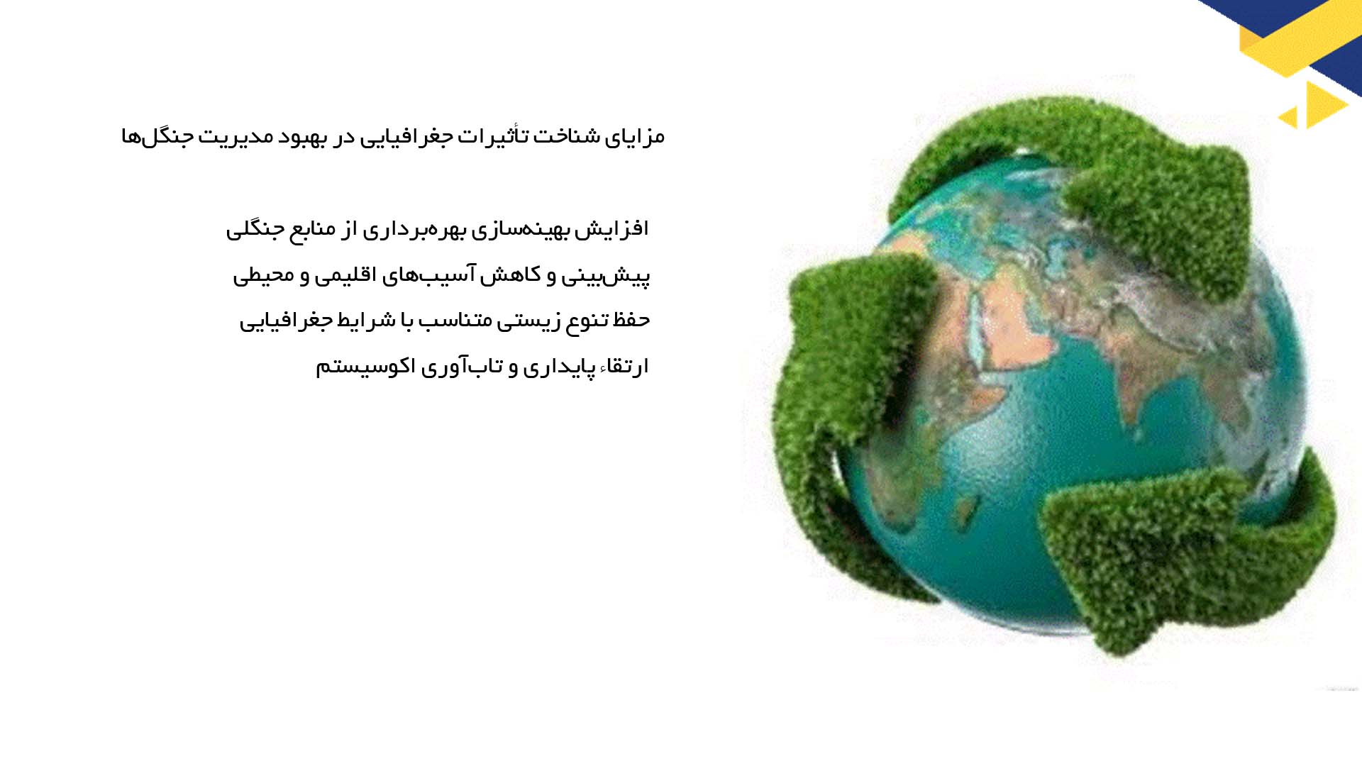 پاورپوینت در مورد تأثیرات تغییرات جغرافیایی بر عملکرد جنگل‌ها